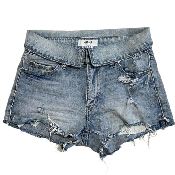 Pistola Light Medium Wash Fold Over Denim Shorts Size 26 - Picture 1 of 4